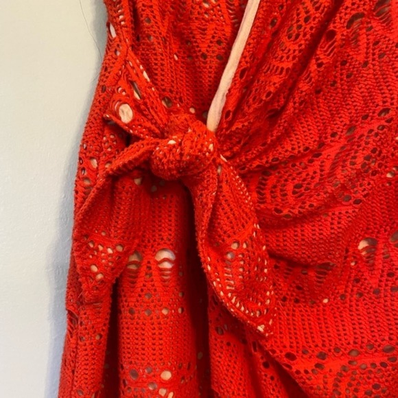 Free People, Oceanside orangey red Crochet Strapless Minidress size large new!!! - Picture 6 of 13